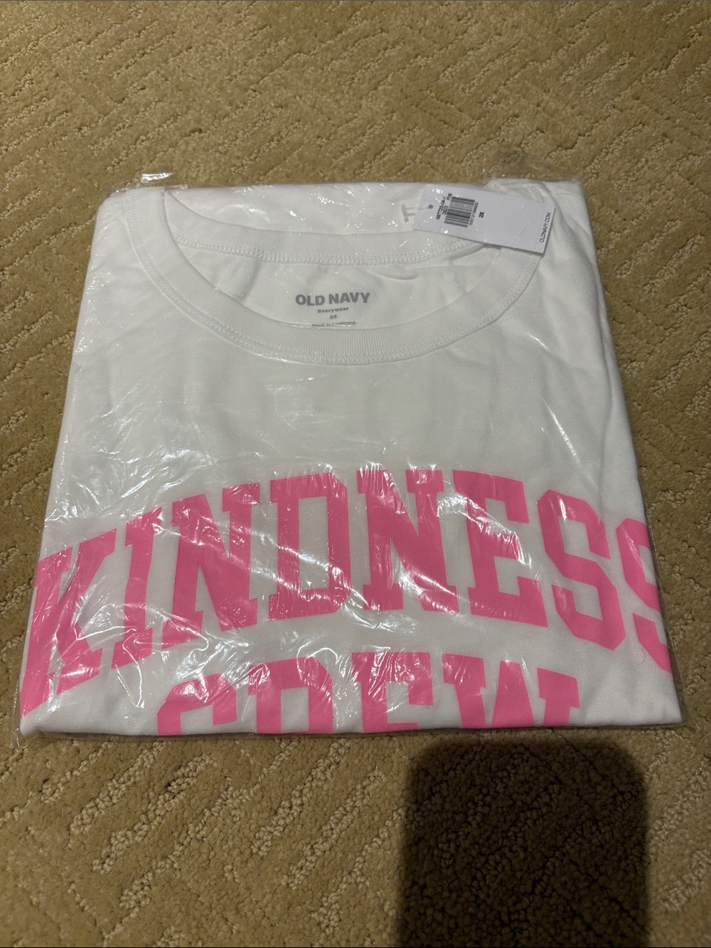 Old Navy White Graphic Tee with Pink 'Kindness Crew’ Print